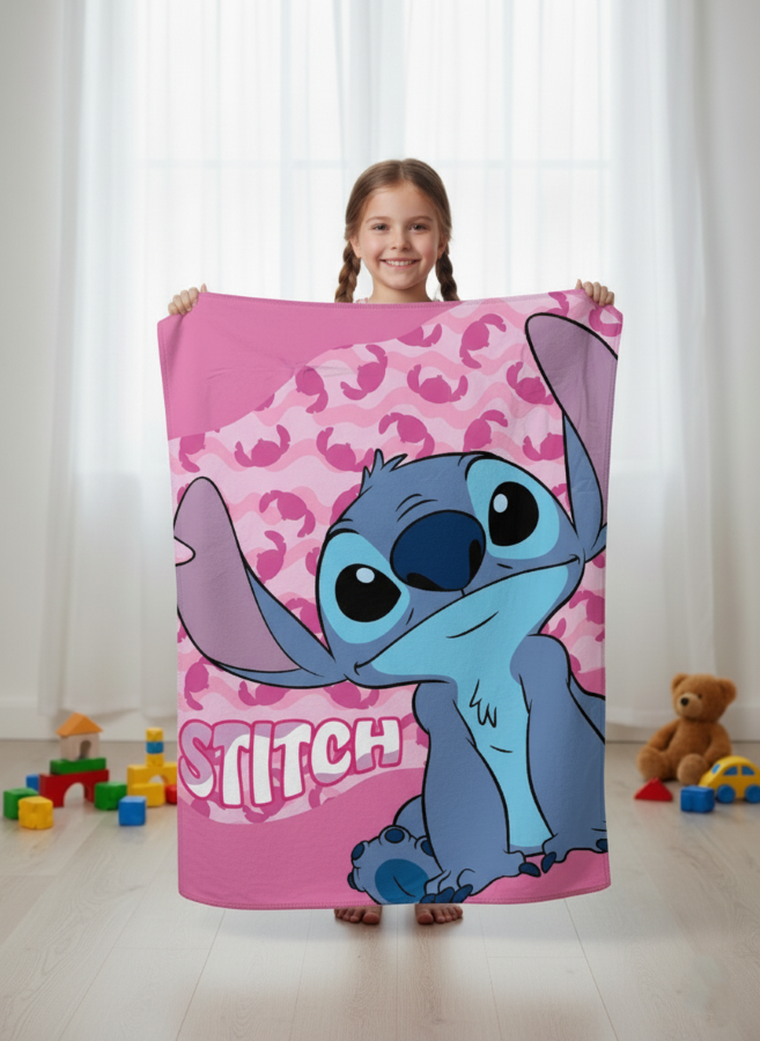 Stitch, patura polar, roz, 100-140 cm