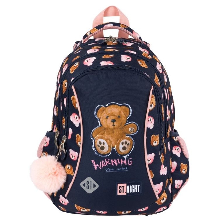 St.Right, rucsac pentru scoala, cu 3 compartimente, Teddy Bear