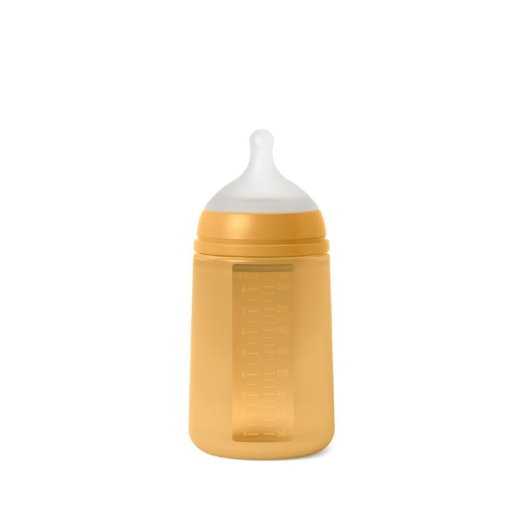 Suavinex, SX Pro, biberon din silicon, debit mediu, galben mustar, 240 ml