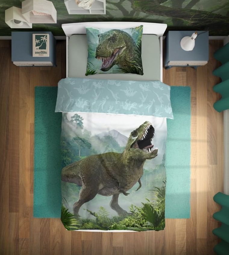 T-Rex, set lenjerie de pat single, verde, 140-200 cm