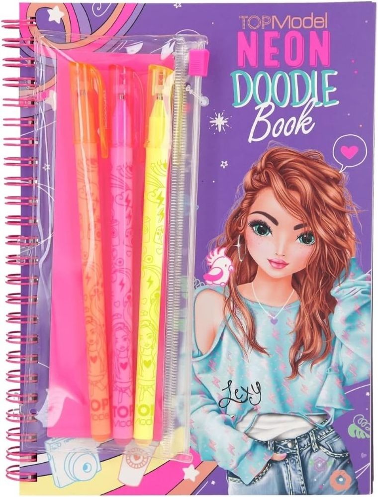 Top Model, Neon Doodle, set creativ cu pixuri cu gel si autocolante