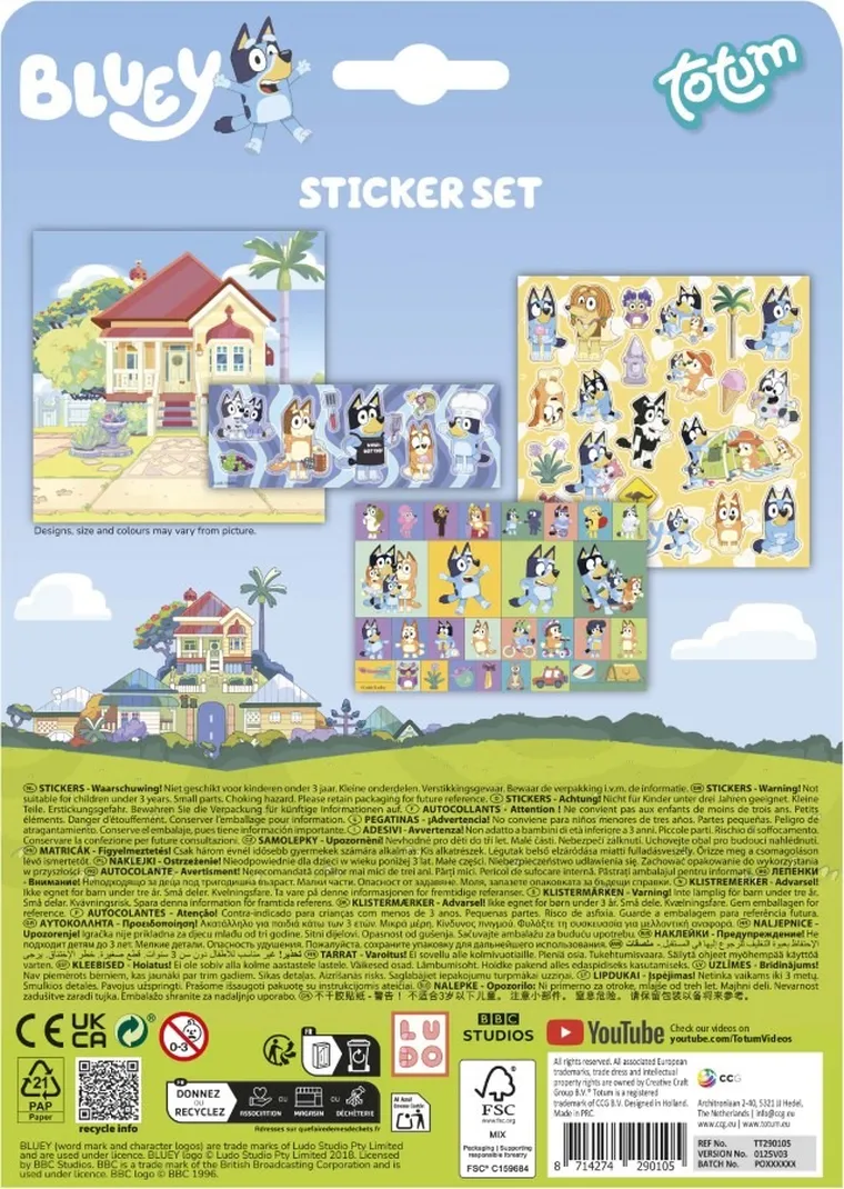 Totum, Bluey, set de stickere cu imagine de fundal