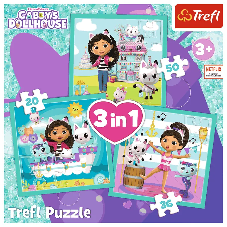 Trefl, Gabby's Dollhouse, puzzle 3in1, 106 piese