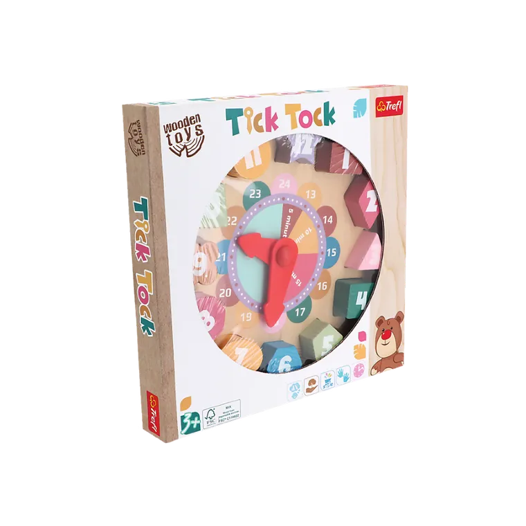 Trefl, Tick Tock, Ceas, puzzle din lemn pentru invatarea numaratului si a citirii orei