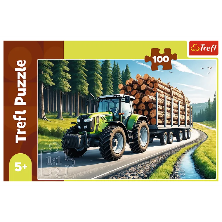 Trefl, Tractor with Wood, puzzle, 100 piese