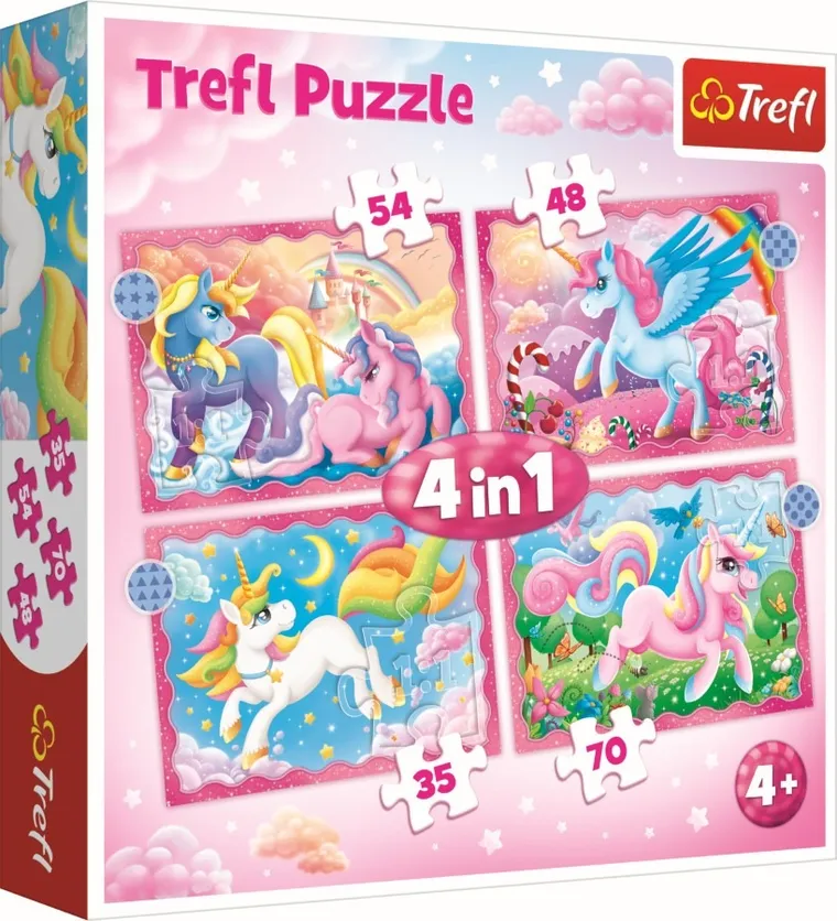 Trefl, Unicorni si magie, puzzle 4in1, 71 piese