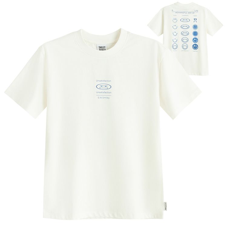 Tricou alb cu croiala relaxed S.W.Smiley NOWEAR