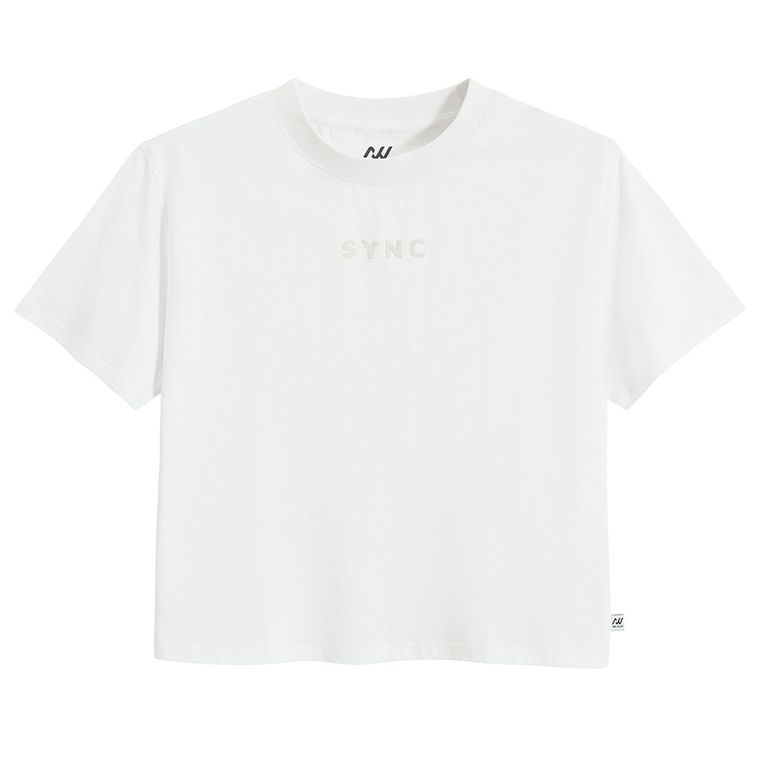 Tricou cropp alb din bumbac pieptanat NOWEAR