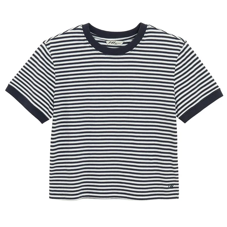 Tricou cu imprimeu in dungi si croiala crop NOWEAR