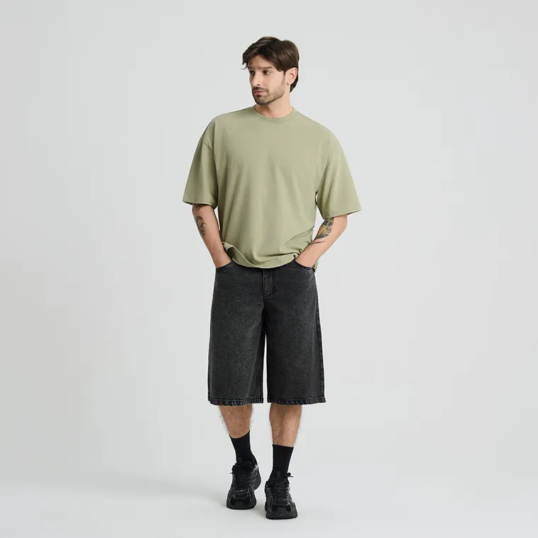 Tricou oversize kaki din bumbac pieptanat unisex NOWEAR