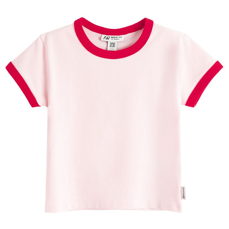 Tricou slim roz din bumbac pieptanat NOWEAR