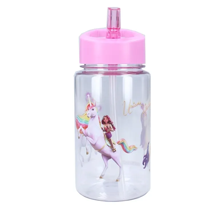 Unicorn Academy, Drink Up, sticla da apa cu pai, roz, 450 ml