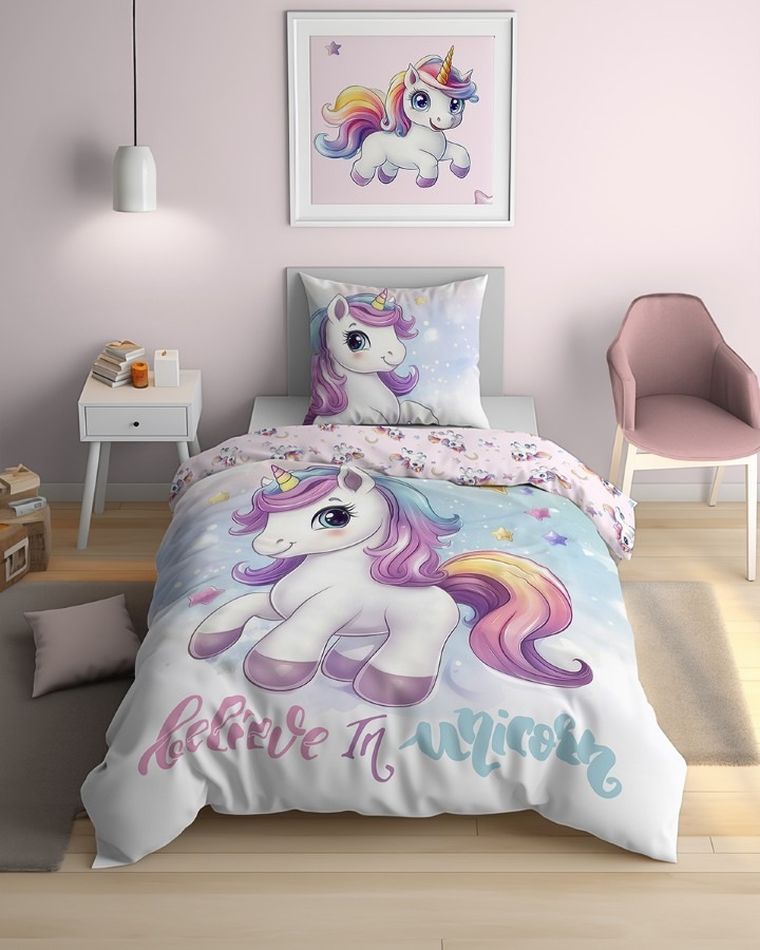 Unicorn, set lenjerie de pat single, 140-200 cm
