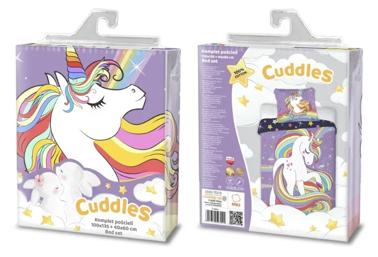 Unicorn, set lenjerie de pat single, din bumbac, 100-135 cm