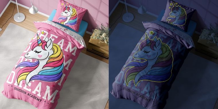 Unicorn, set lenjerie de pat single, fluo, 160-200 cm