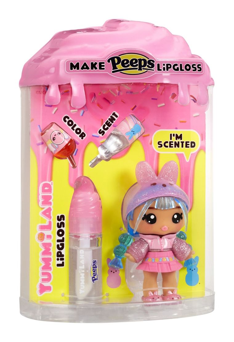 Yummiland, PEEPS, Lip Gloss Doll, Maddie Mallows, mini papusa + luciu de buze DIY
