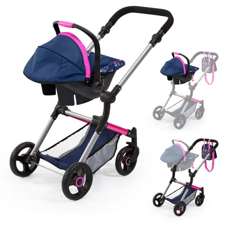 Bayer Design, Combi Neo Vario, carucior multifunctional pentru papusi, bleumarin-roz