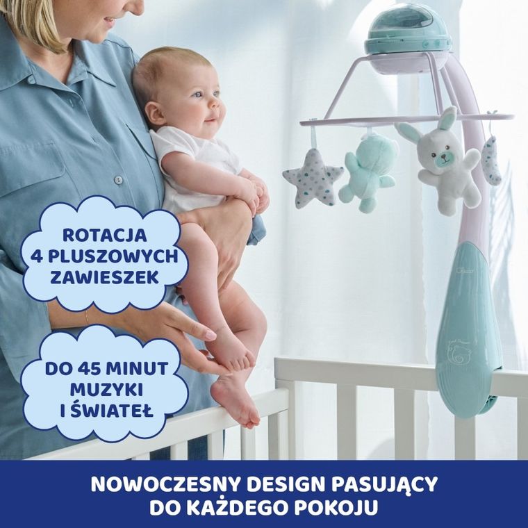 Chicco, First Dreams, Rainbow, Carusel pentru patut 3in1, albastru