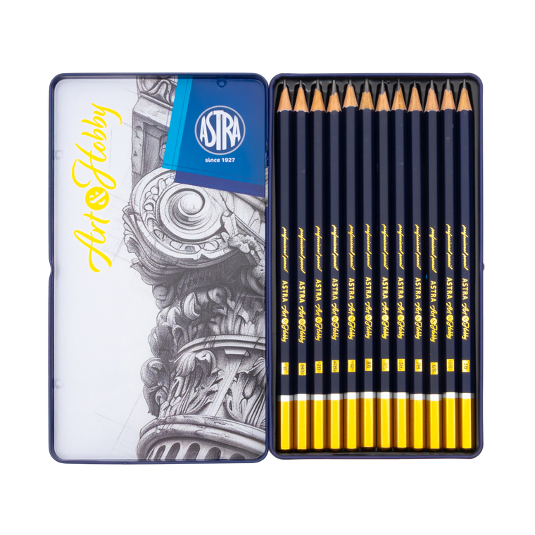 Artea, set de creioane de schita in cutie metalica, 12 culori