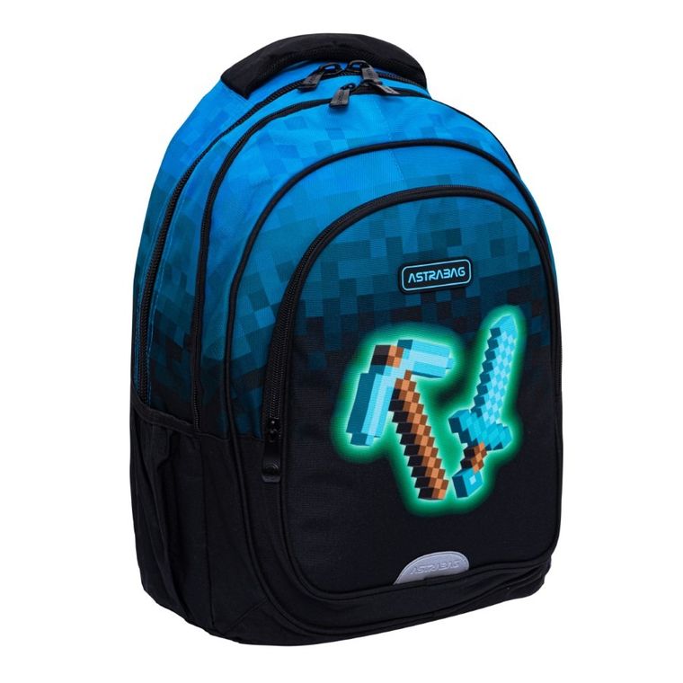 Astrabag, rucsac pentru scoala, cu 3 compartimente, Blue Pixel