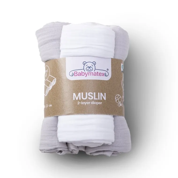 Babymatex, scutece din muselina, gri, 70-80 cm, 3 buc.