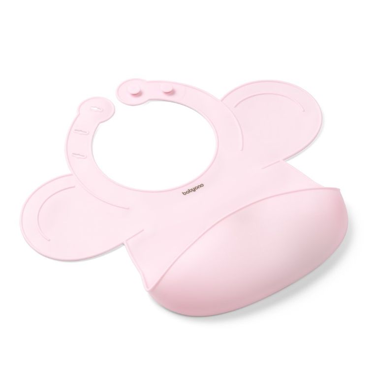 BabyOno, Baveta din silicon cu inchidere reglabila, roz