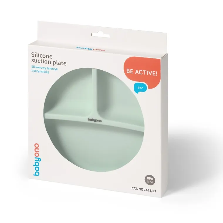 BabyOno, Farfurita din silicon cu ventuza, menta verde
