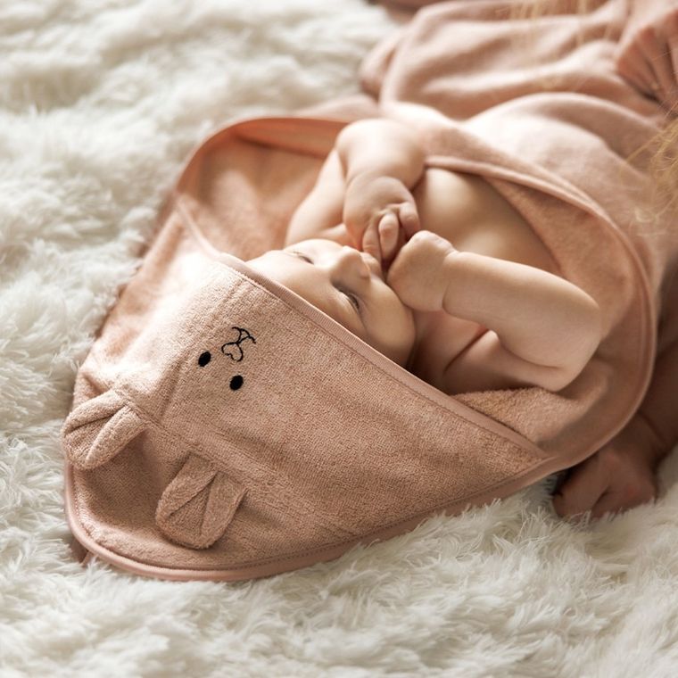 BabyOno, Halat de baie din bambus cu gluga, roz, 100-100 cm