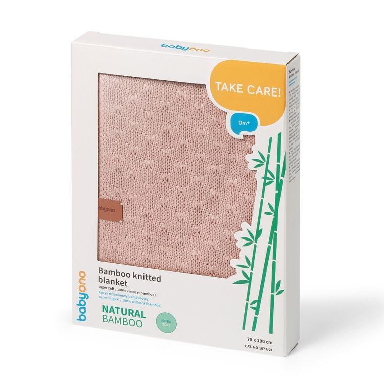 BabyOno, Patura tricotata din bambus, roz, 75-100 cm