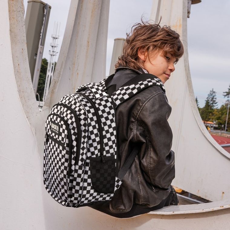 BackUp, rucsac pentru scoala, cu 3 compartimente, Carouri