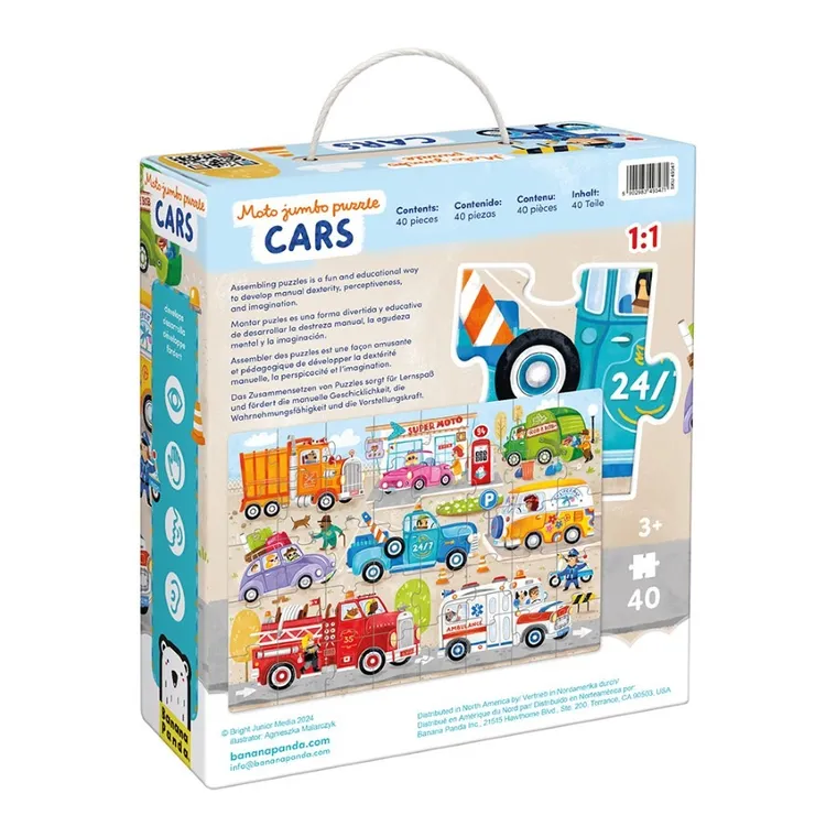 Banana Panda, Moto Jumbo Puzzle Masini, set de puzzle-uri, pentru varsta de 3+, 40 piese