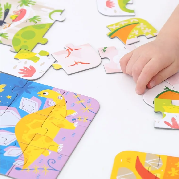 Banana Panda, On-the-Go Puzzle Dinozauri, set de puzzle-uri, pentru varsta de 3+, 45 piese
