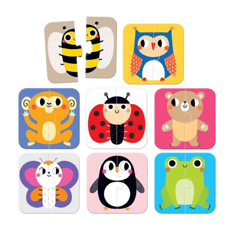 Banana Panda, On-the-Go Puzzle Jumatati de animalute, perechi de puzzle-uri, pentru varsta de 18 luni+, 16 piese