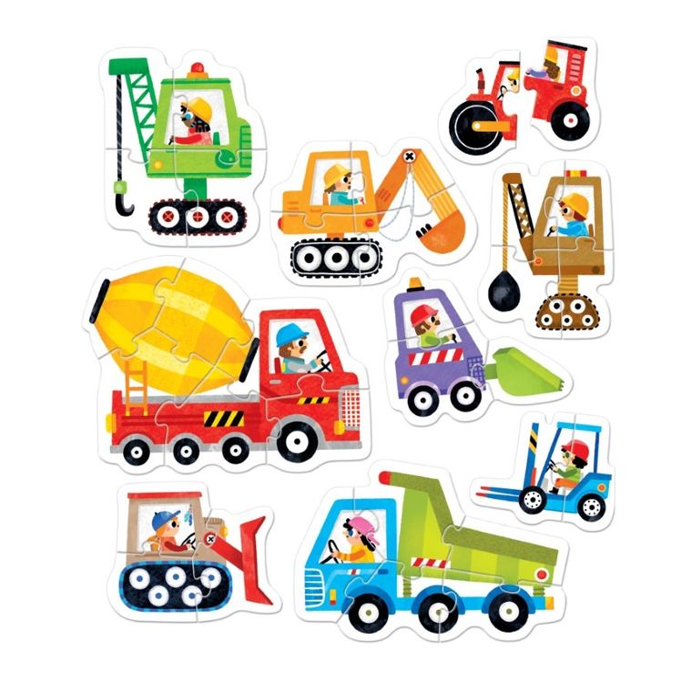 Banana Panda, Progressive Puzzle Vehicule de constructie, set de puzzle-uri, pentru varsta de 2+, 33 piese