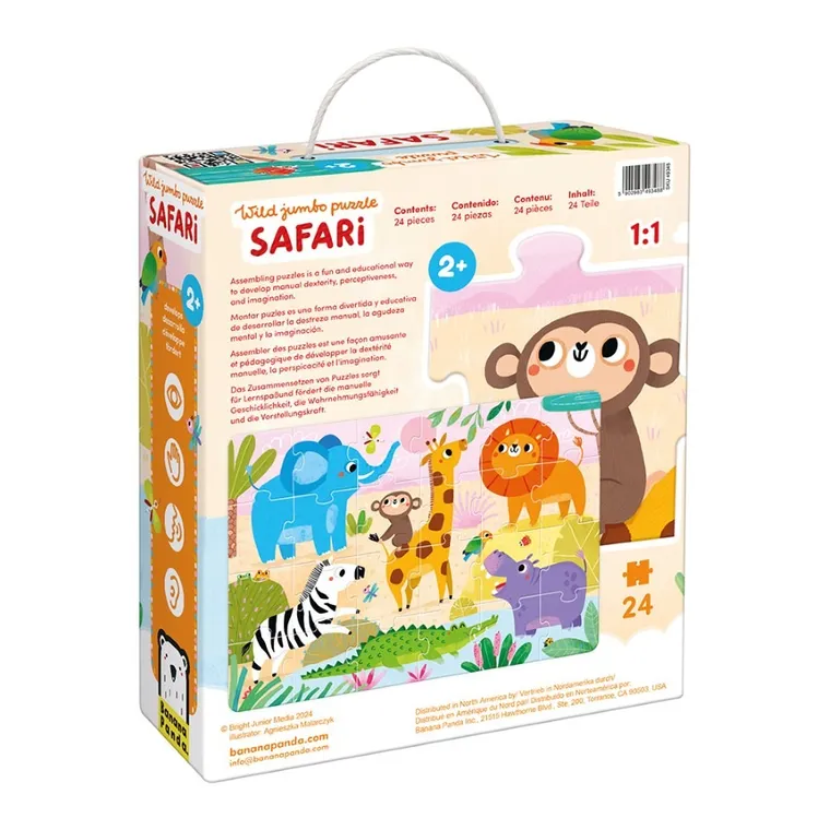 Banana Panda, Wild Jumbo Puzzle Safari, set de puzzle pentru varste de la 2 ani, 24 de piese