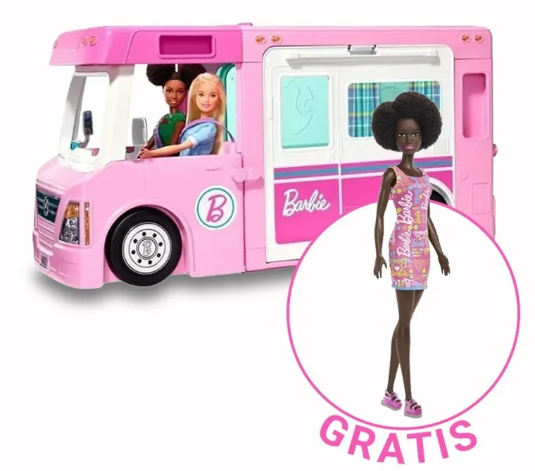 Barbie, Camper 3in1 + papusa gratuita, set promotional