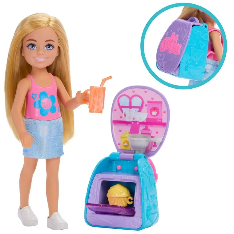 Barbie, Chelsea cu rucsac, Cupcake, set cu papusa si accesorii