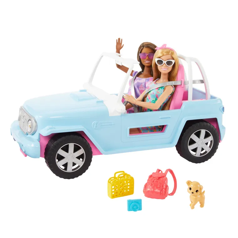 Barbie, Masina jeep off-road + 2 papusi, set de joaca