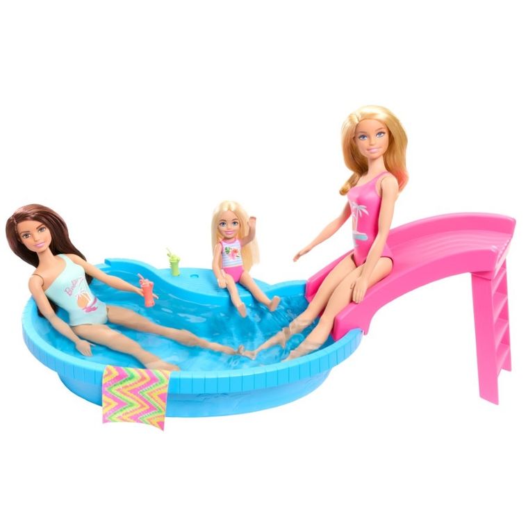 Barbie, Piscina, set de joaca cu papusa si accesorii