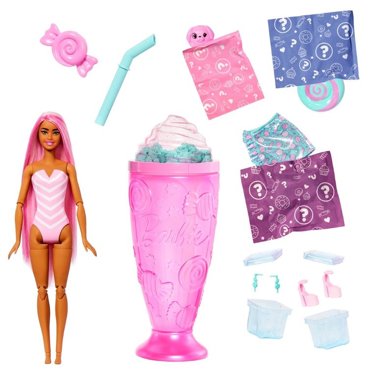 Barbie, Pop Reveal, Stylish Dessert, papusa cu accesorii, set roz