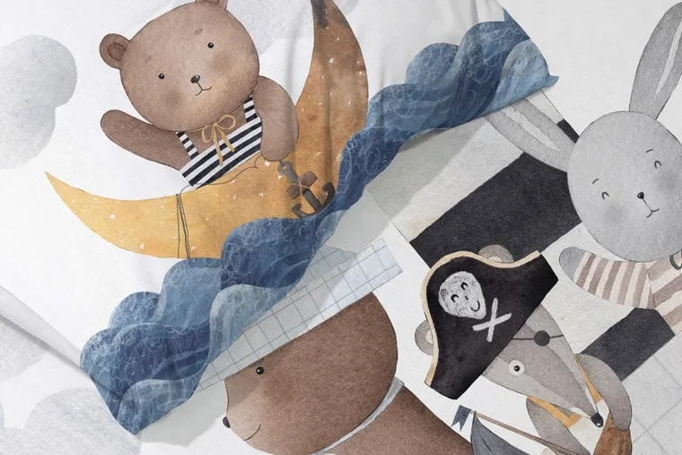 Barca, set lenjerie de pat single, din bumbac, 100-135 cm