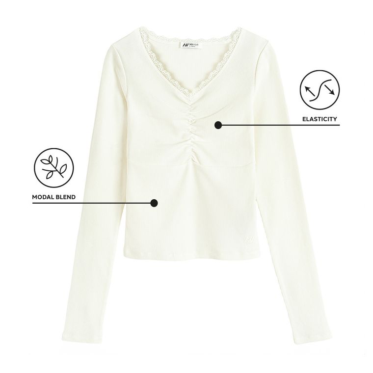 Bluza ecru reiata cu dantela NOWEAR