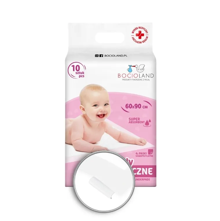 Bocioland, aleze igienice autoadezive, super absorbante, 60-90 cm, 30 buc.