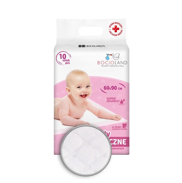 Bocioland, aleze igienice multifunctionale cu benzi autoadezive, de unica folosinta, 90-60 cm, 10 buc.