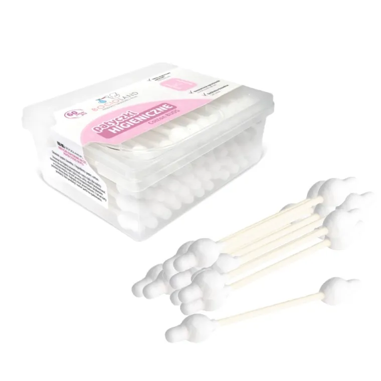 Bocioland, betisoare de urechi din bumbac cu opritor, 60 buc.