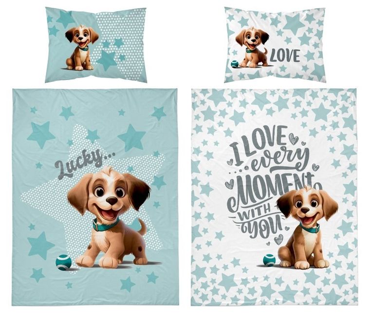 Caine, set lenjerie de pat single, din bambus, albastru, 90-120 cm