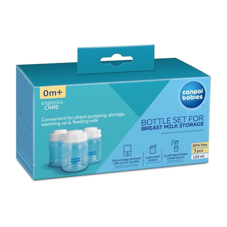 Canpol babies, set de sticle pentru stocarea laptelui matern si hranei, 120 ml, 3 buc.
