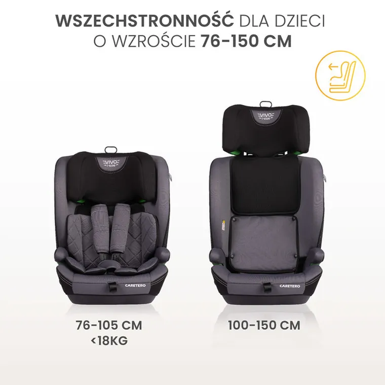 Caretero, Vivo i-Size, scaun, grey, 76-150 cm
