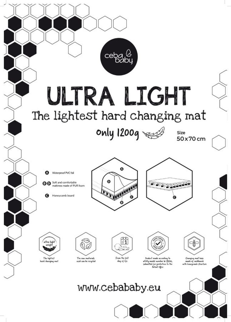 Ceba Baby, Ultra Light, Birthday Bunny, saltea de infasat rigida, 50-70 cm