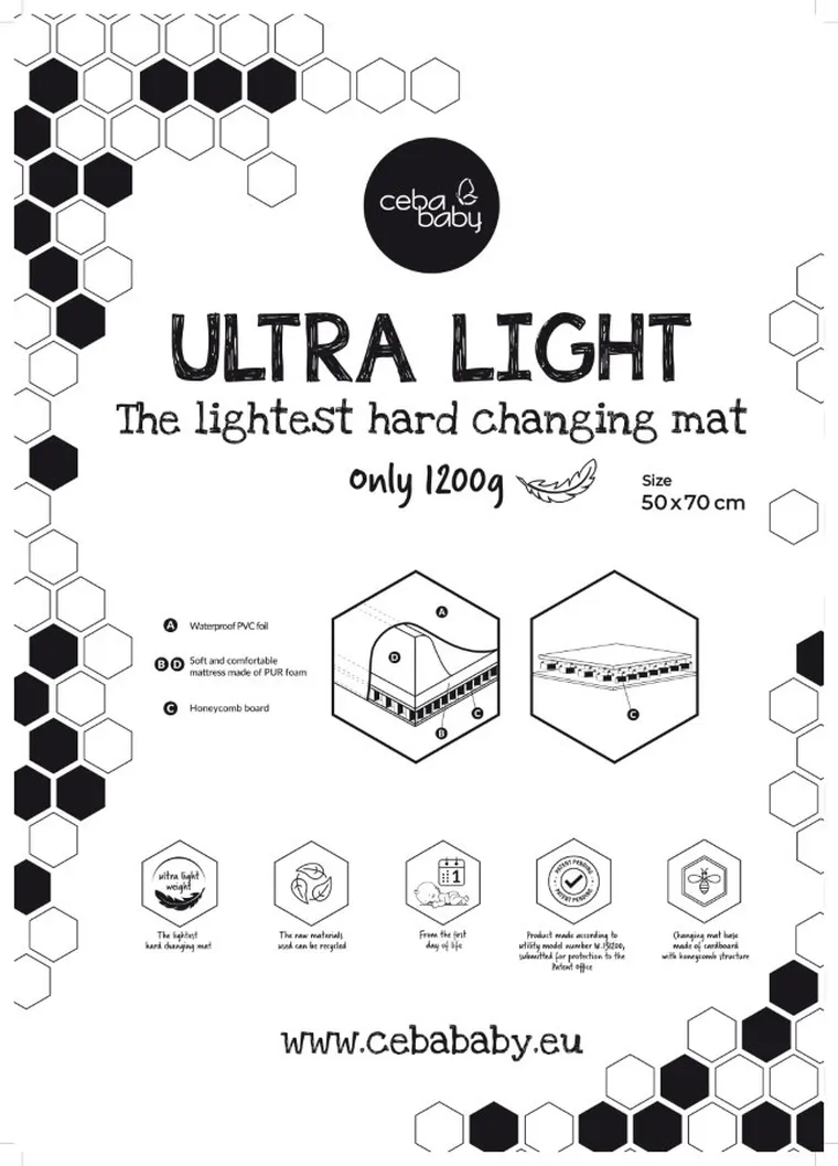 Ceba Baby, Ultra Light, Sleepy Bunny, saltea de infasat rigida, 50-70 cm